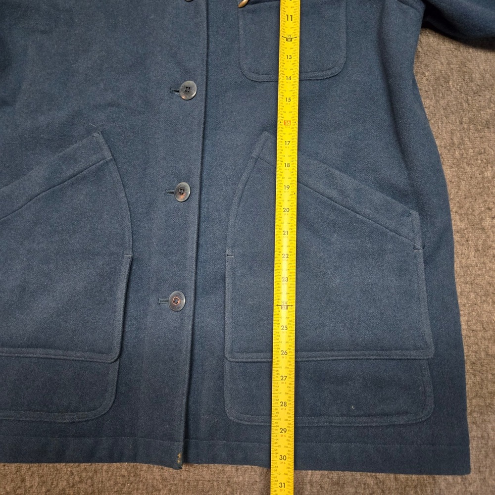 Vintage 90s LL Bean Wool Barn Coat Womens Petite L Blue Plaid Suede Chore Jacket - Picture 7 of 8